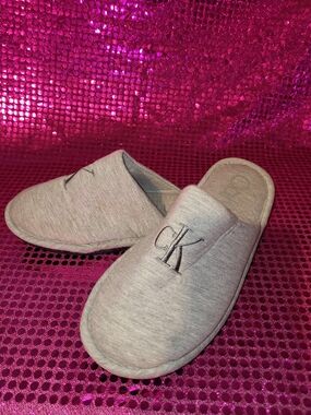 Calvin Klein Light Gray Embroidered CK Slip-On Slippers